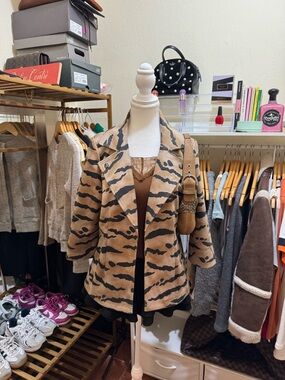 Tan Tiger-Stripe Blazer Jacket - Unbranded